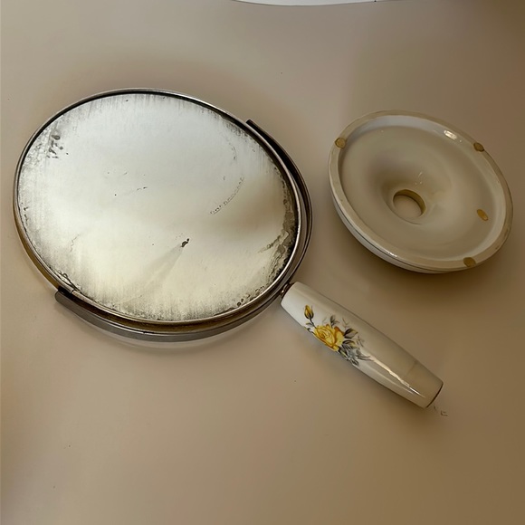Vintage Removable Hand Held Mirror Porcelain Vanity Bowl Makeup Dressing Table - Picture 10 of 11